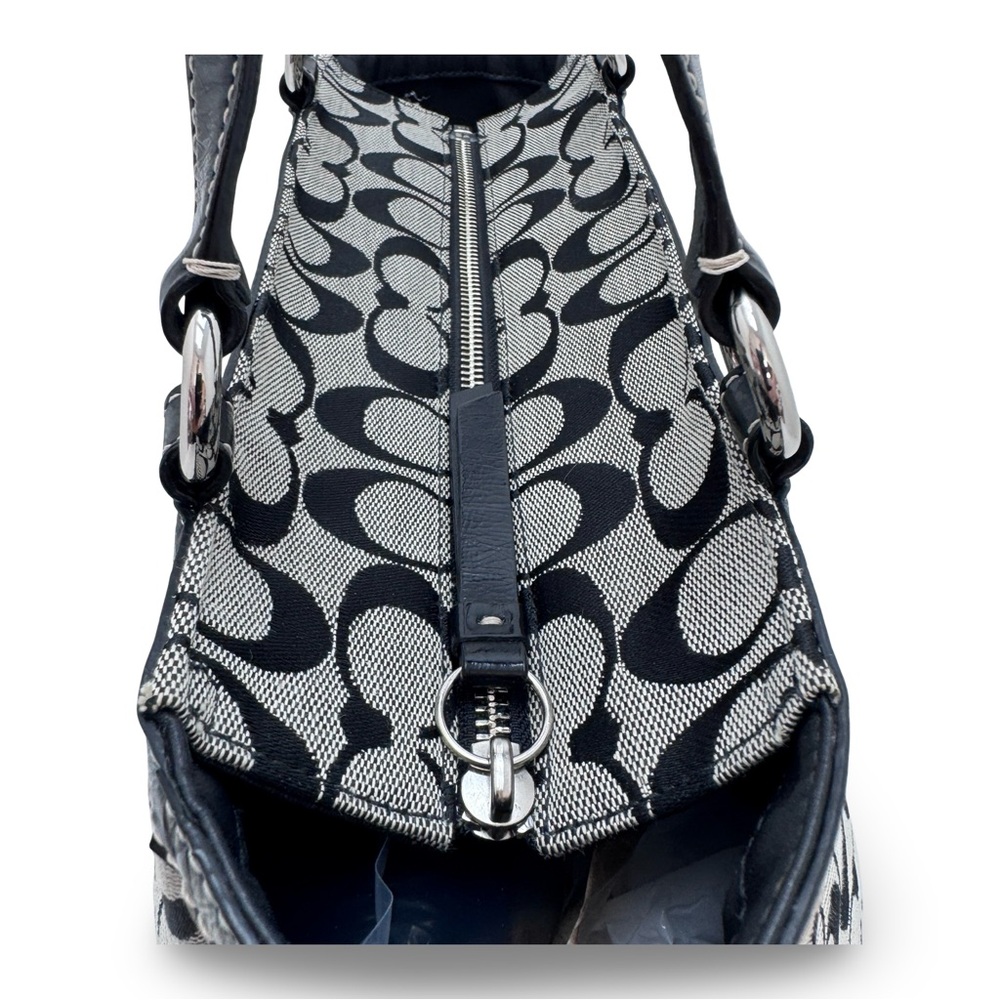 Coach Signature Turnlock Black Gray Jacquard Canvas Leather Trim F14281 - Picture 5 of 12